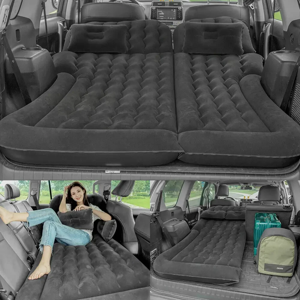 

174*126cm Wave Pattern Car SUV Travel Camping Back Seat Black Inflatable Mattress Air Bed with Pillow & Pump