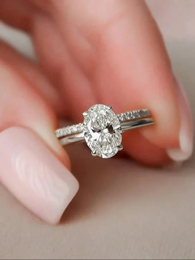 925 فضة فاخر الذهبي البيضاوي الزركون تكويم مجموعة خاتم للنساء المشاركة الزفاف موضة عالية الجودة غرامة مجوهرات #4