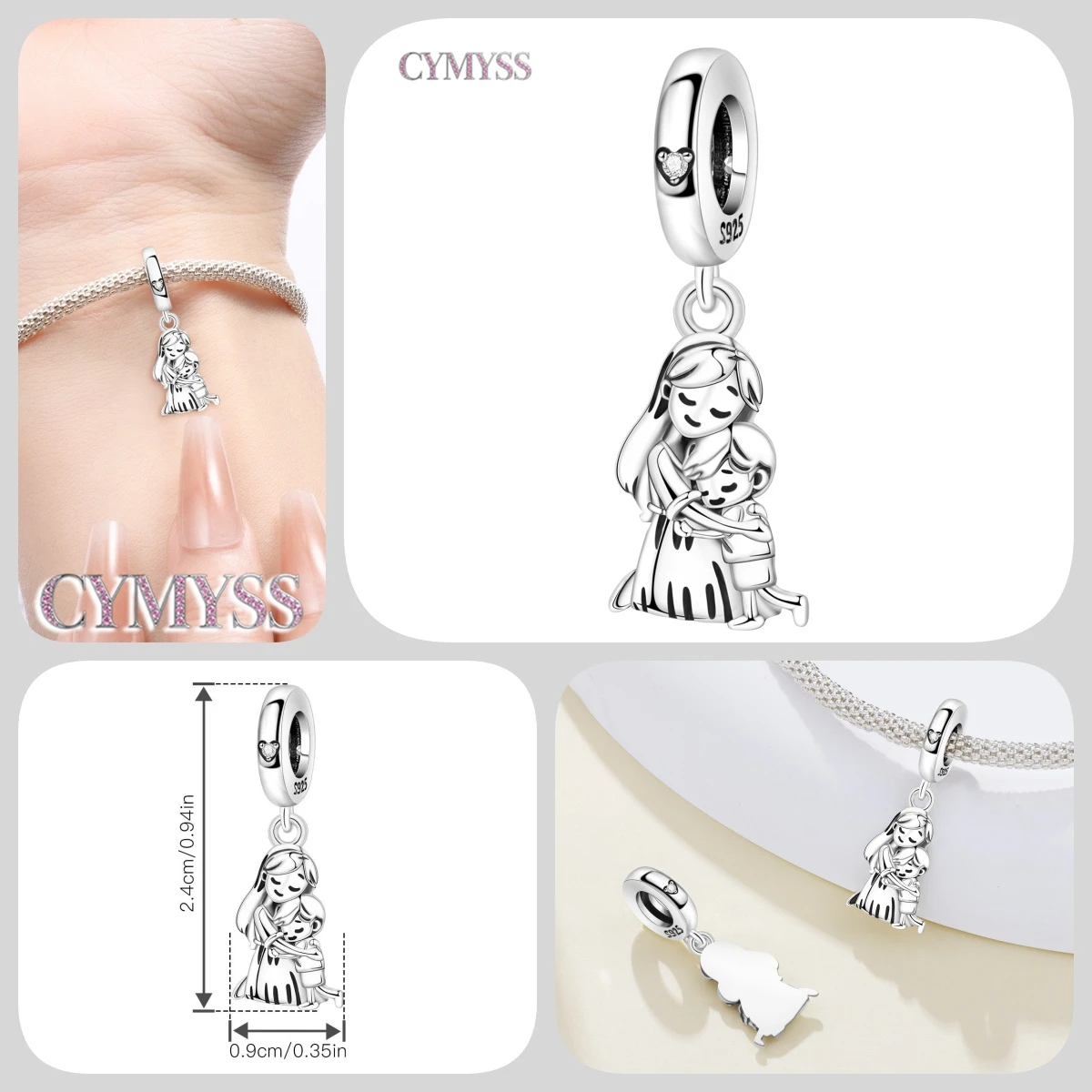 Zierlicher Anhänger aus 925er Sterlingsilber mit Engel-Gebetsperle, passend für Armreif, Armband, Halskette, DIY-Schmuck, Geburtstagsgeschenk für Frauen – Detail 2