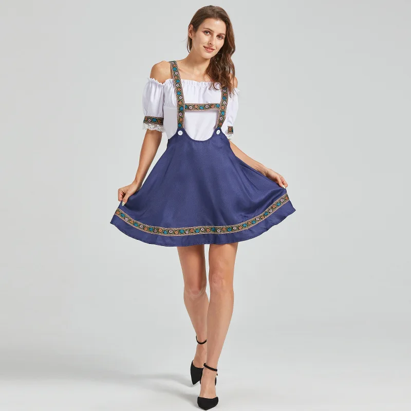 Lady Carnival Bavarian Oktoberfest Costume Top And Sling Skirt Clubwear Waitress Maid Cosplay Halloween Fancy Party Dress