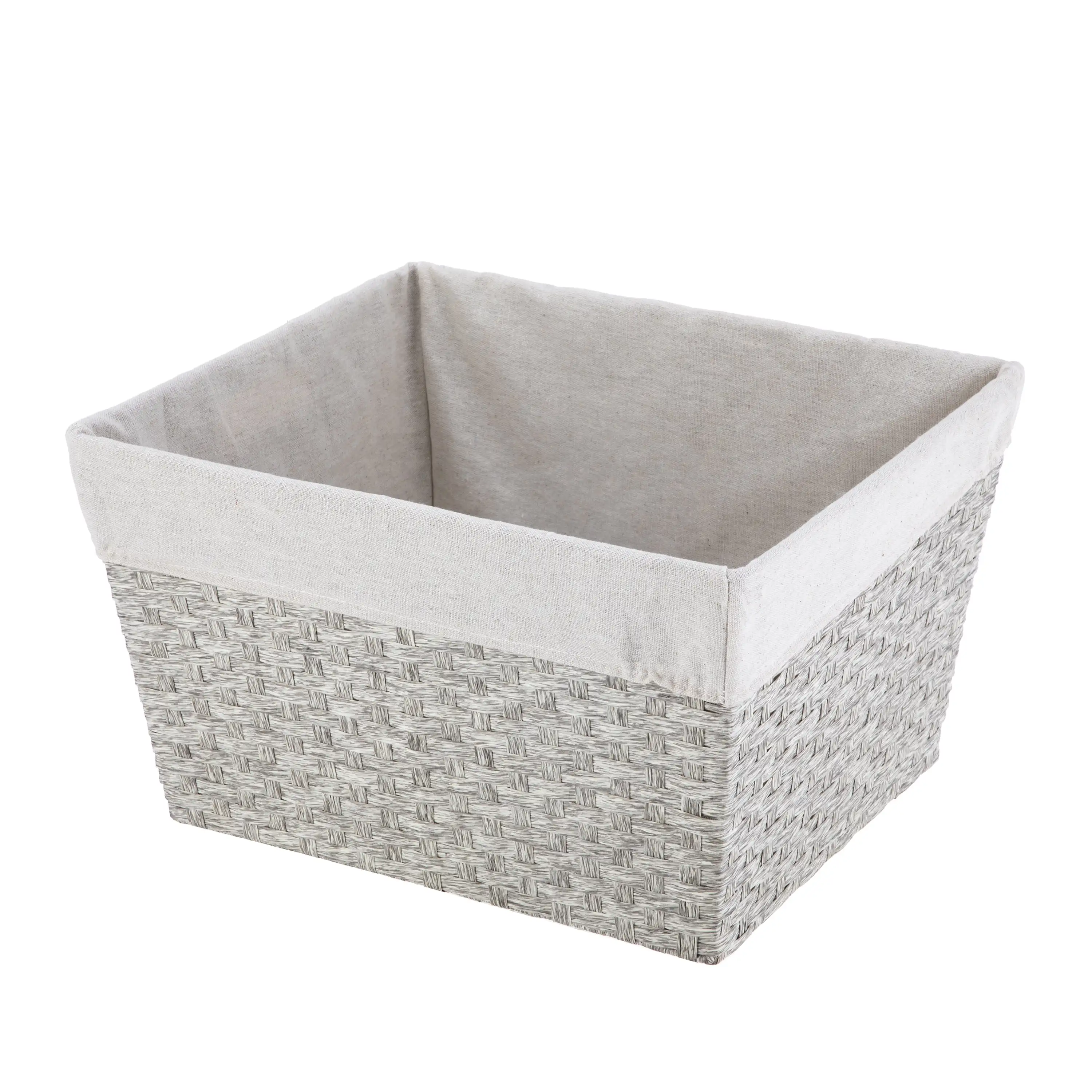 

Gray Paper Rope Storage Basket with Fabric Liner and Handles