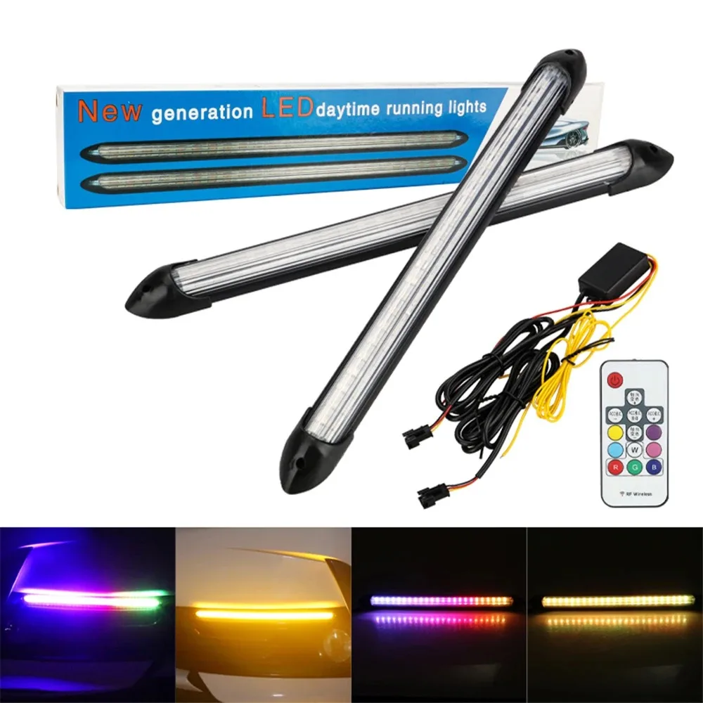 

Rgb Drl Фары дальнего света Светодиодный указатель поворота Автомобильные дневные ходовые огни Фара противотуманная фара Светодиодная декоративная световая полоса вспомогательная лампа