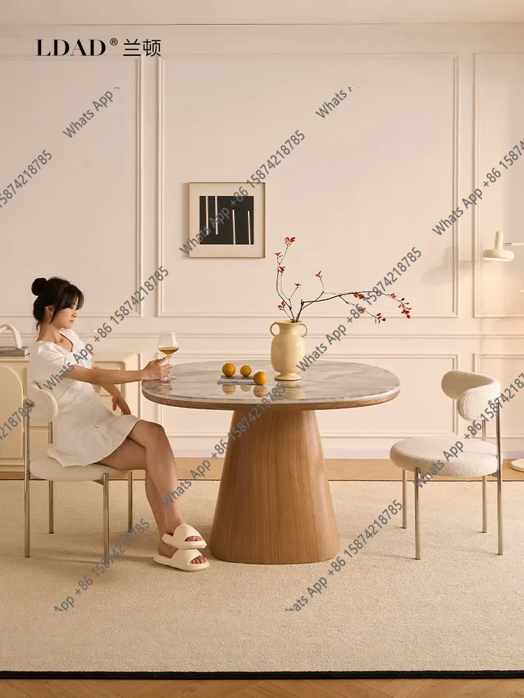 

W Мраморный обеденный стол для дома, небольшой квартиры, обеденный стол ваби, современный простой сверхкристаллический камень, круглый итальянский