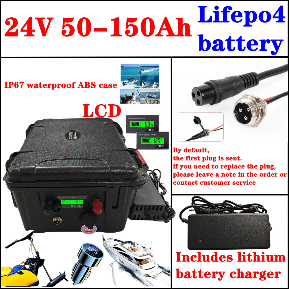 

LiFePo4 24V 50Ah 60Ah 80Ah 100Ah 120Ah 150Ah lithium battery with BMS for thruster solar fishing boat Solar System RV