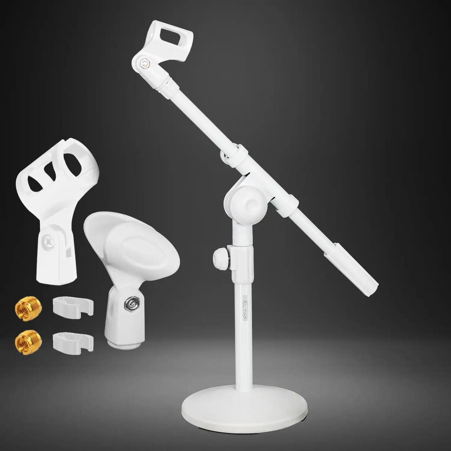 

5 Core Desktop Mic Stand Round Base Universal Desk Microphone Holder Table Top Stands MSSB W
