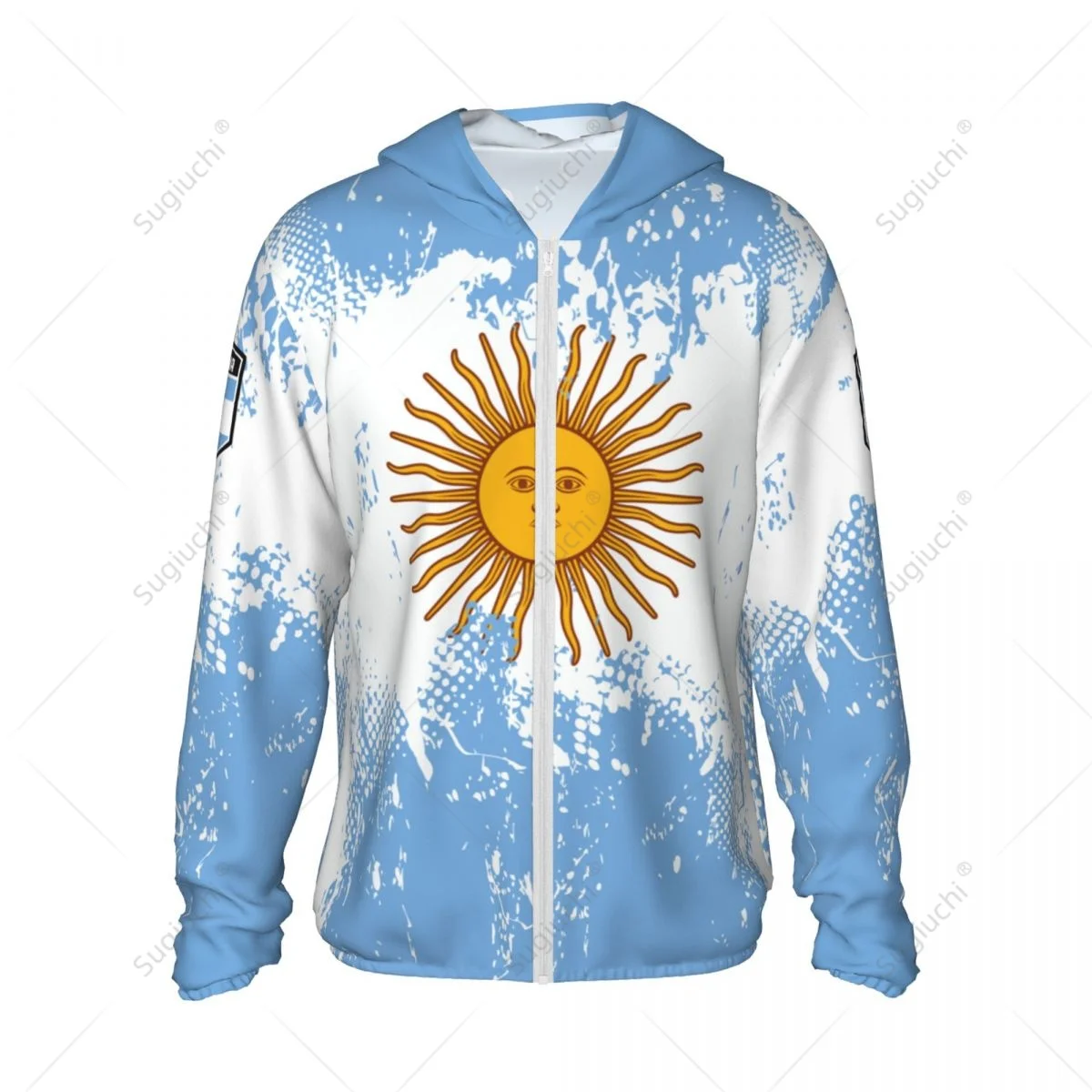 Bendera Argentina Hoodie pelindung matahari pakaian tabir surya memancing bersepeda berlari cepat kering lengan panjang dengan ritsleting poliester