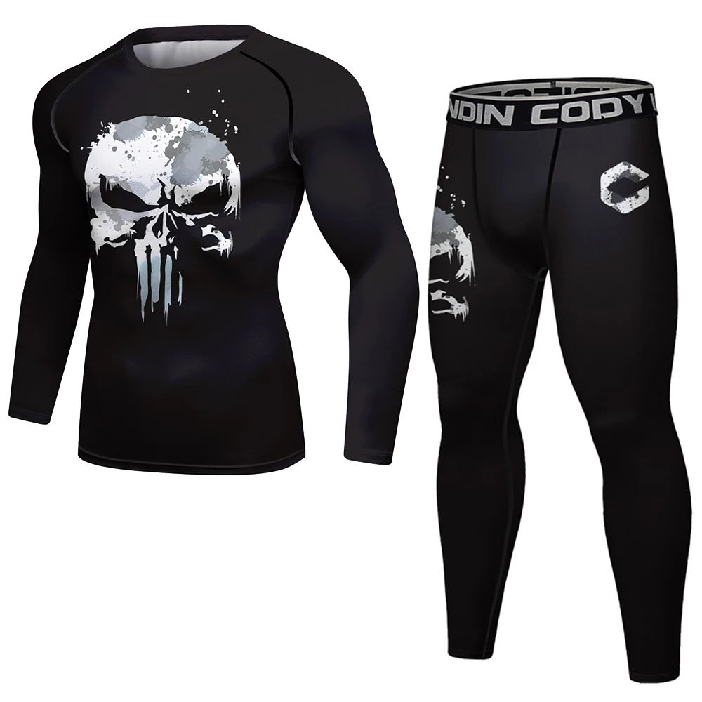 Fitness Camo Sports Set Men Compression Shirt 2Pcs YOGA Sportswear MMA BJJ Rashguard Joggers Leggings Gym Bodybuilding Tights