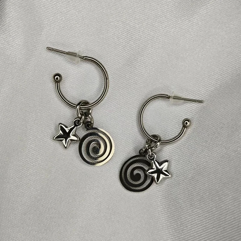 Star Girl Y2k Spiral Vortex Pendant Earrings For Women Vintage Evil Eye Cross Heart Stainless Steel Eardrop Jewelry Accessories