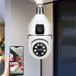 Cámara de vigilancia inalámbrica con visión nocturna, Monitor de bebé con seguimiento automático, WiFi inteligente, PTZ, Bombilla de doble lente, 2K, 2MP