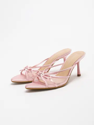 편안함과 다용성을 위한 우아한 리본 디자인의 슬립온 여성 메쉬 스틸레토 힐