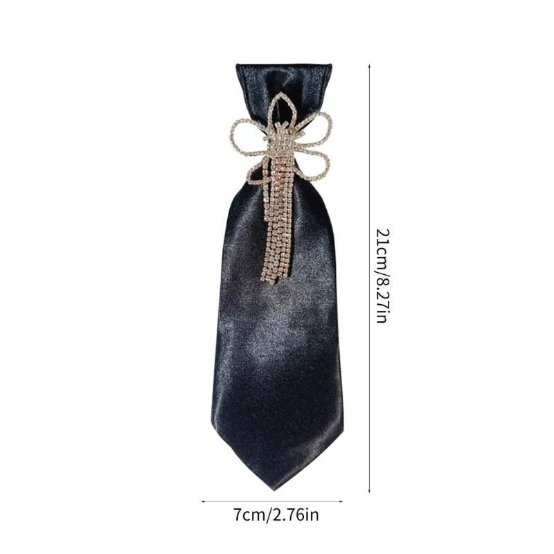 Q0KE Women Retro Pre-Tied Necktie Tassels Uniform Small Neck Tie Bowtie