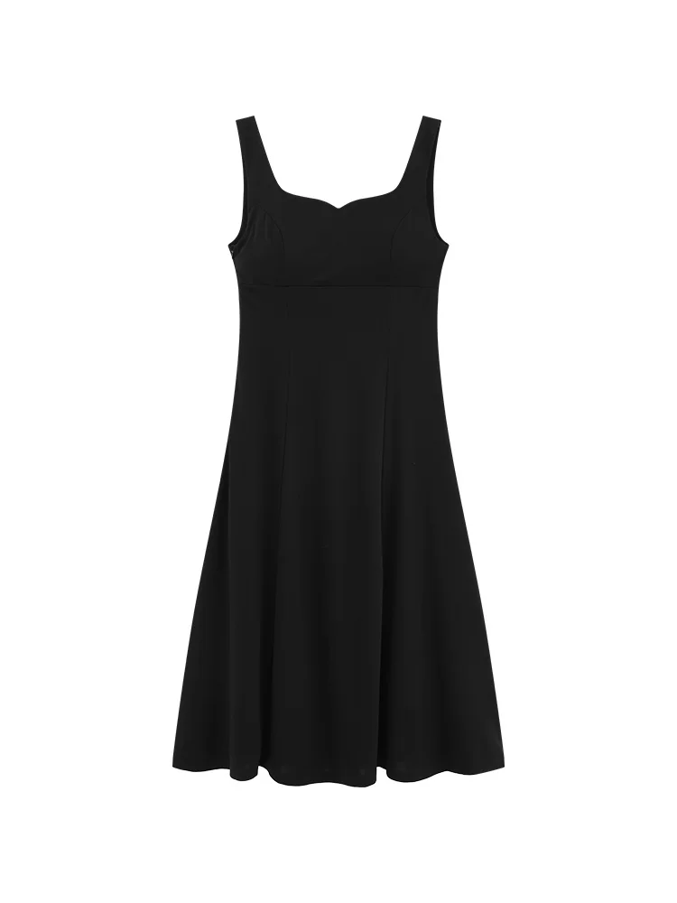 Elegant Sleeveless Dress Women Summer Heart Neck Backless Fit A-Line Midi Sundress Stretchy Hepburn Spaghetti Strap Party Outfit