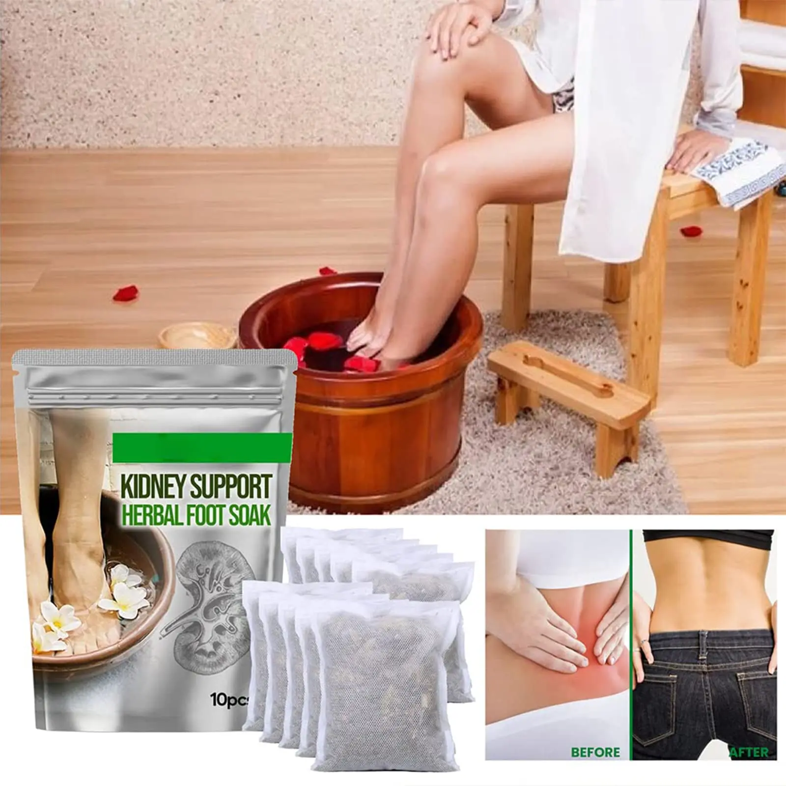 60PCS Kidney Support Herbal Foot Soak, Lymphatic Drainage Ginger Foot Soak, Natural Mugwort Herb Foot Soak, Ginger Foot Bath Bag