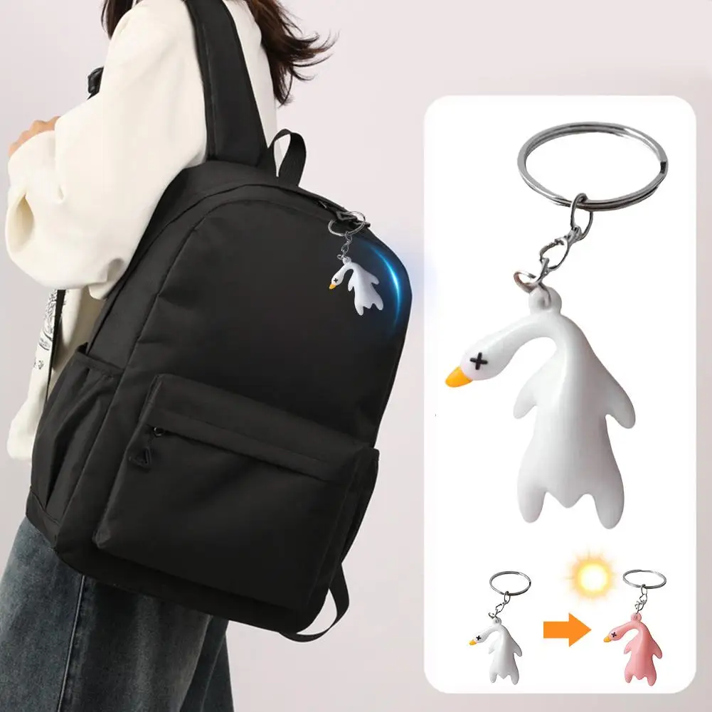 Monking Funny Color Change Duck Keychain UV Photochromic Simulation Roast Duck Car Pendants Keyring for Handbag Accessories Gift