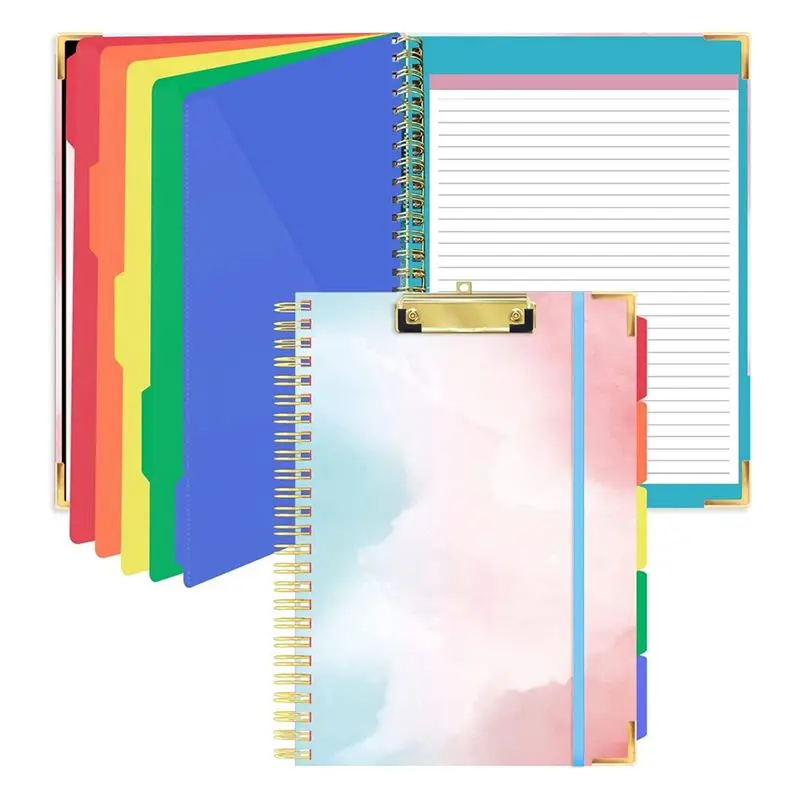 A78I Spiral Clipboard with Refillable Lined Notepad for Size(11.5X8.5Inch), 5 Extra Colour Storage Dividers with 10 Pockets A