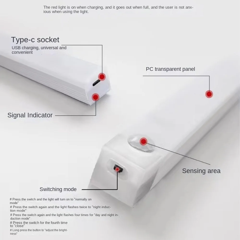 Tira de luces LED con Sensor de movimiento, luz nocturna con Sensor inalámbrico, Detector recargable por USB, lámpara de pared, armario de cocina y