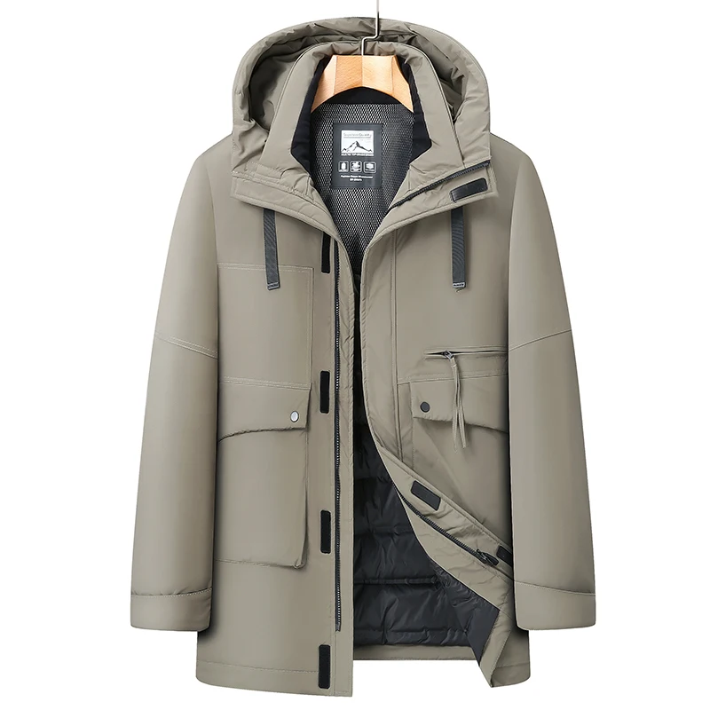 Oversized XXL-8XL Men's Warm Hooded White Duck Down Jackets Winter Casual Thicken Windproof Puffer Coat Outwear Loose Top Parkas