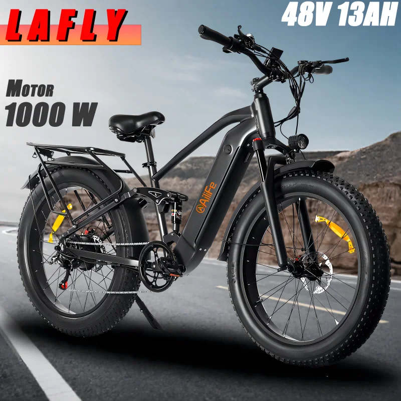 LAFLY-NEW X25 1000W Electric Bicycle 26 Inch Men's Bike 4.0 Fat Tires Ebike 48V 13AH Lithium Battery 45KM/H Mountain Motorcycl