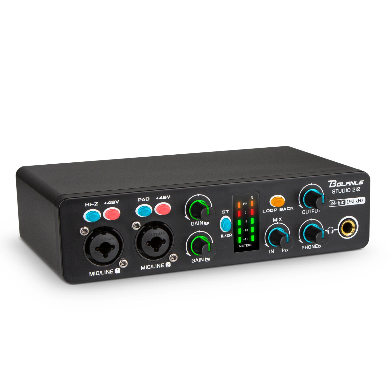 

Bolanle 2i2 Audio Interface Sound Card 24-bit192KHz , Electric Guitar Live Recording Professional Studio Singing, Podcast