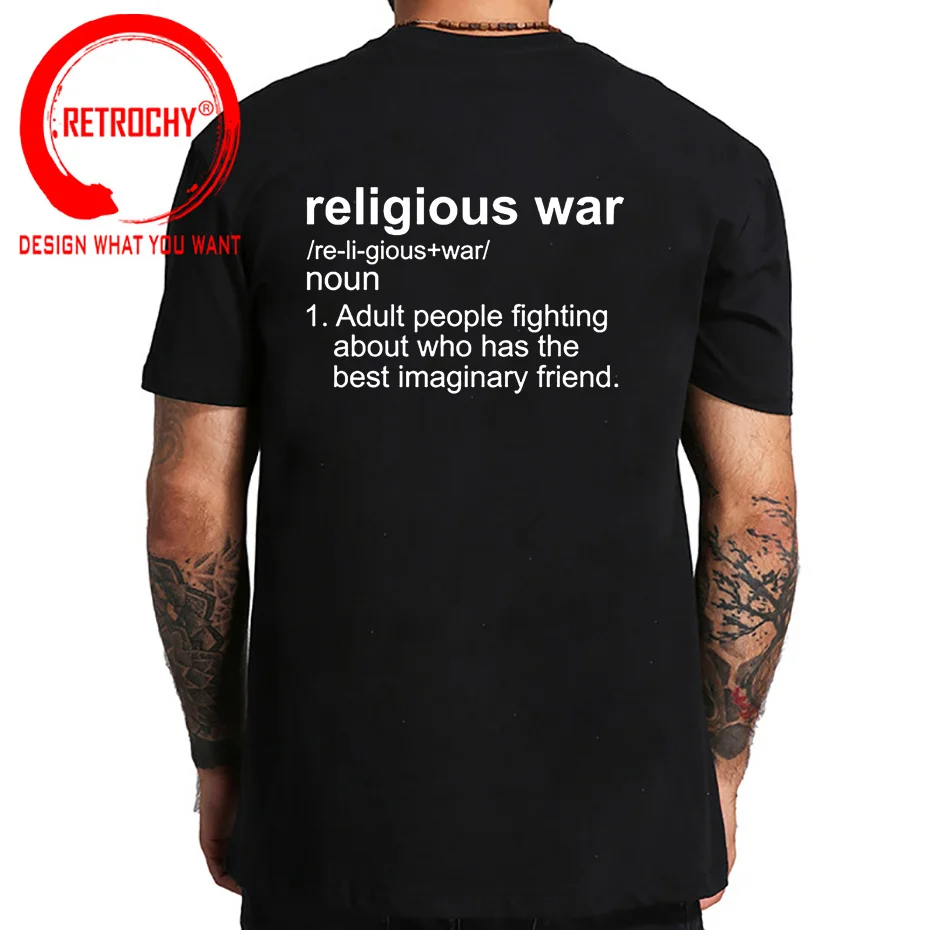 Religious War Men's T Shirt Funny Letter Print Short Sleeve Tees Fashion Graphic Y2k Tops Best Friend Men's Oversized Clothing