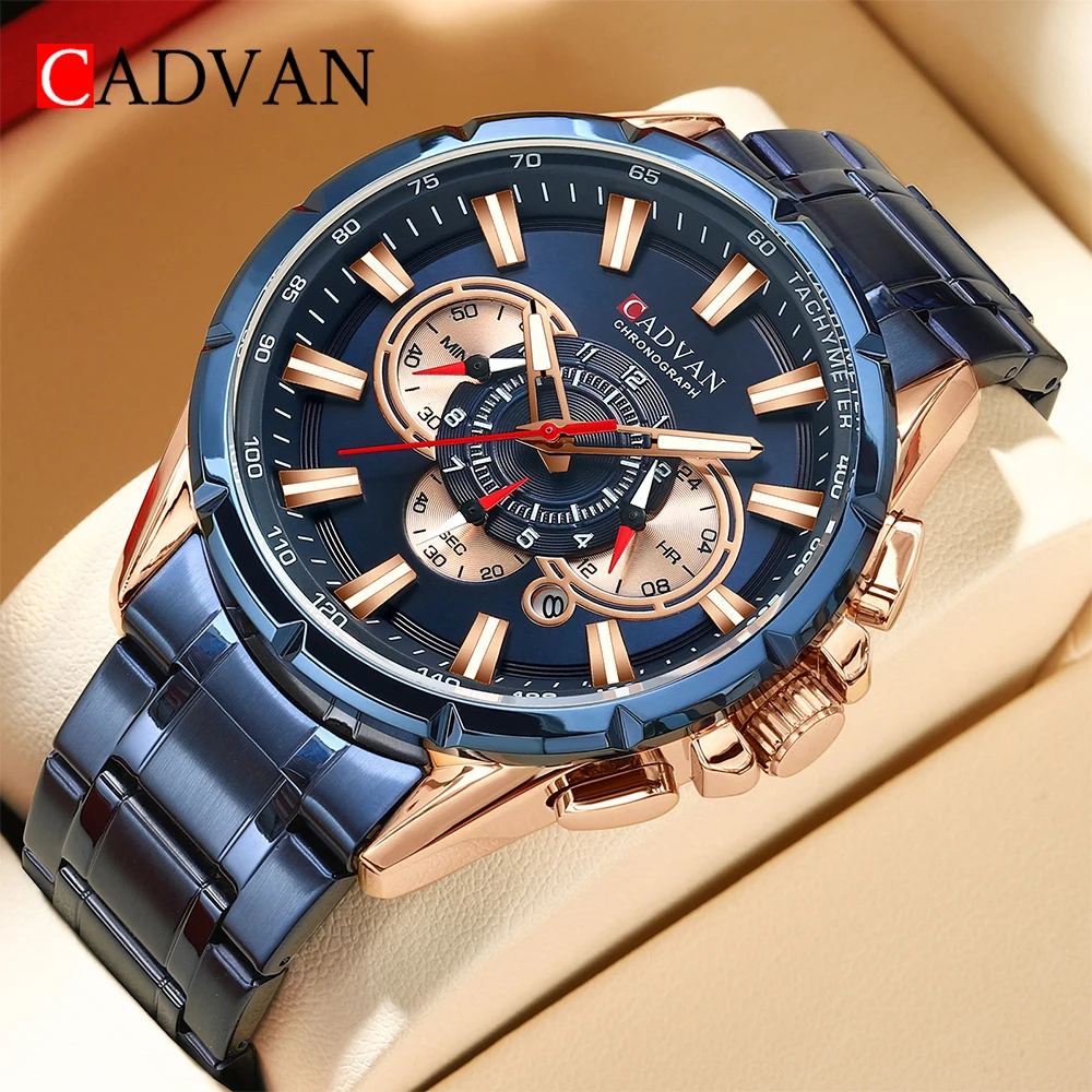 CADVAN Mens Watches Top Brand Luxury Chronograph Quartz Men Watch Waterproof Sport Wrist Watch Men Stainless Steel Male Clock