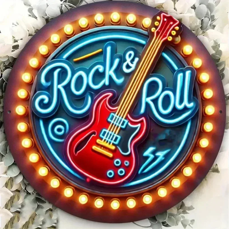 'Neon Riff' Industrial Metal Artwork – A Fusion of 1970S Guitar And Neon with Twisted Note Rock Bars, Punk Venues & Coffee Shops