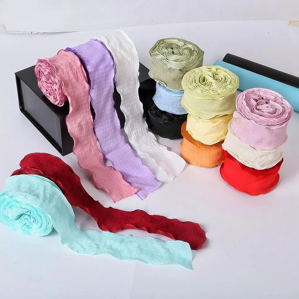 1 Roll 900x4CM Ribbon Trim Sewing Flower Bridal Bouquets Gift Box Wrapping Ruffle Edge Ribbon Solid Polyester Decorative Ribbon