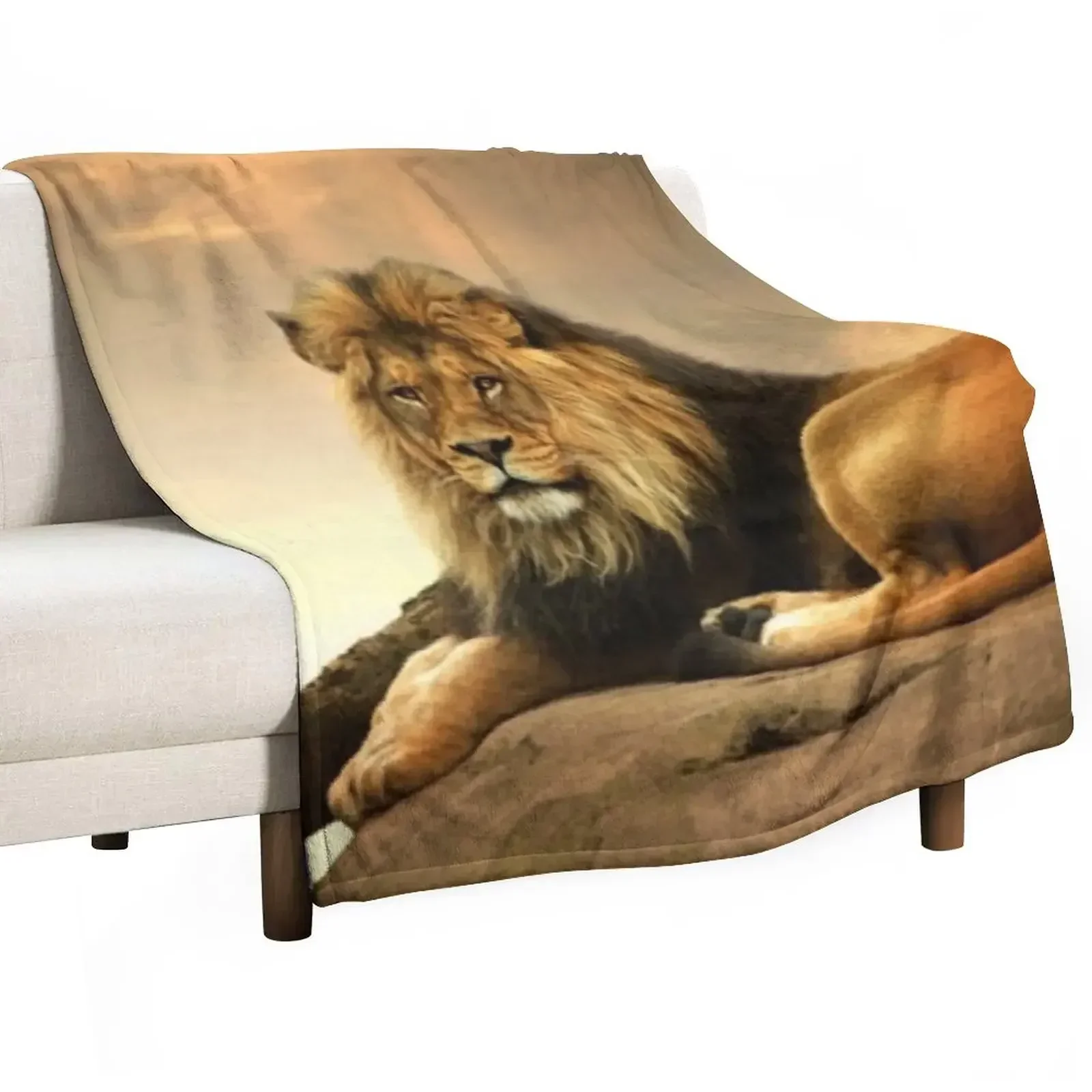 

Male lion is sitting on sunset Throw Blanket Thin Multi-Purpose anime Blankets