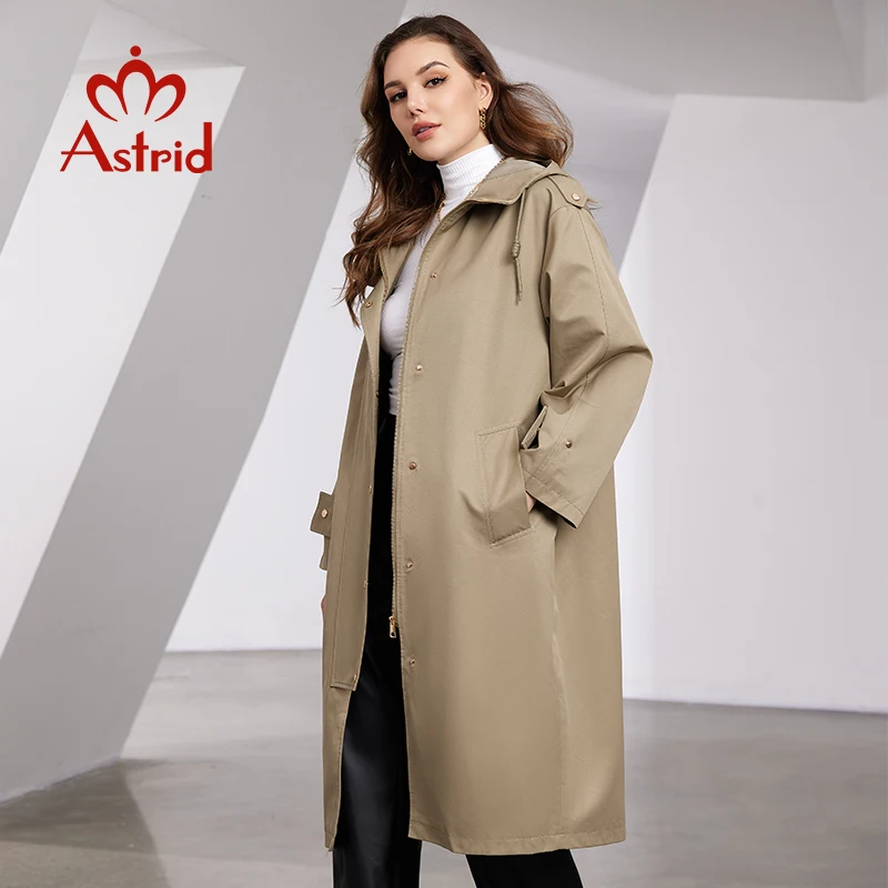 Astrid Spring Autumn New Women\'s Trench Coat Women Jacket Long Hooded Zipper Fashion Casual Windproof Overcoat Female Outerwear