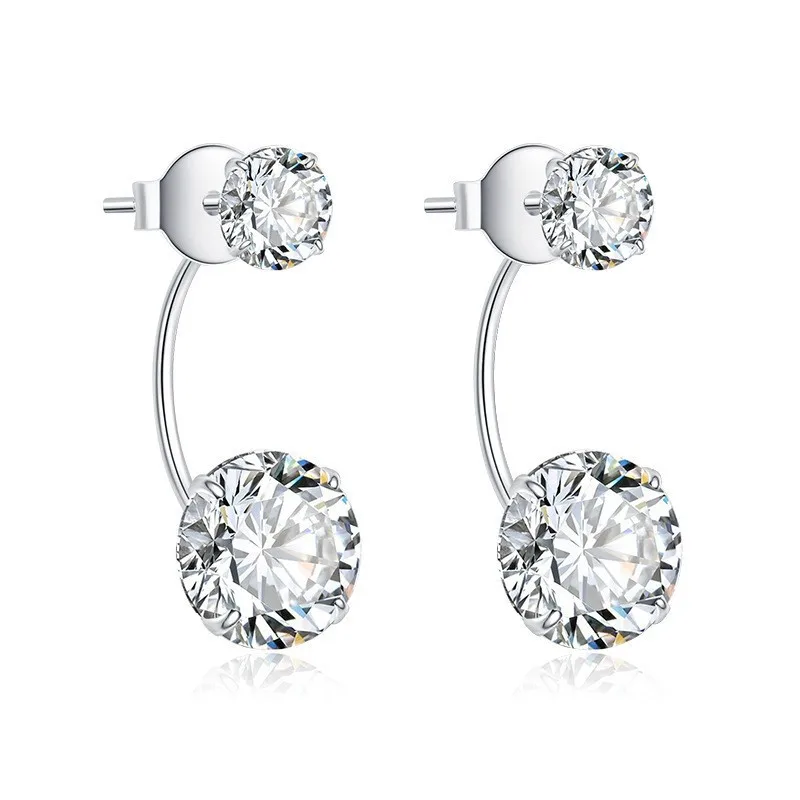 

S925 sterling silver large and small zircon stud earrings women's light luxury rear hanging stud earrings super fairy double wea