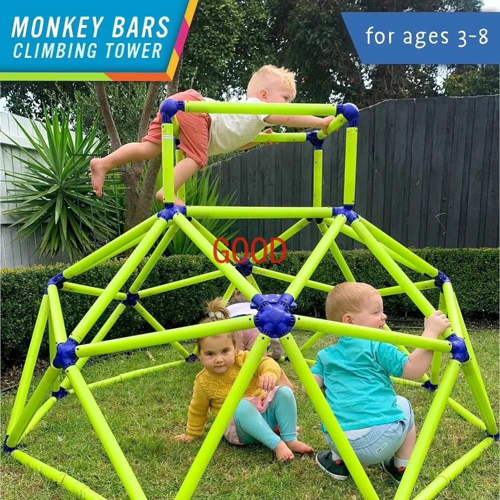 Monkey Bars Climbing Tower - Active Outdoor Fun for Kids Ages 3 to 6 Years Old, Green/Blue.