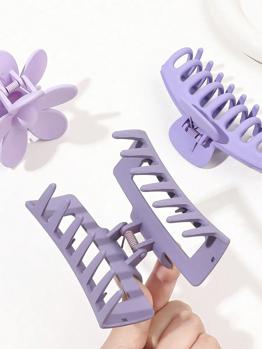 

4pcs Light Purple Square Flower And Dragon Bone Hair Claw Clips For Women Casual Daily Hair Accessories