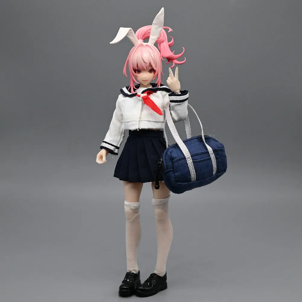 1/12 Scale Female Soldier JK Sailor Uniform Pleated Skirt Shirts Student Uniform Bags Socks for 6''Bodies Figures DIY - view 6