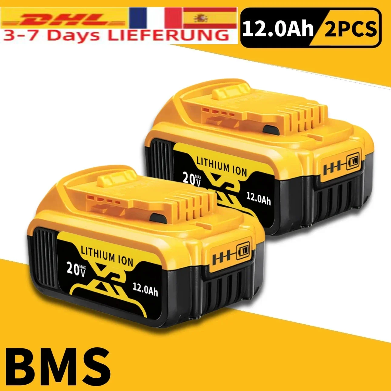 DCB200 20V 12.0Ah Lithium Replacement Battery For Dewalt 18V DCB184 DCB200 DCB182 DCB180 DCB181 DCB182 DCB201 DCB206