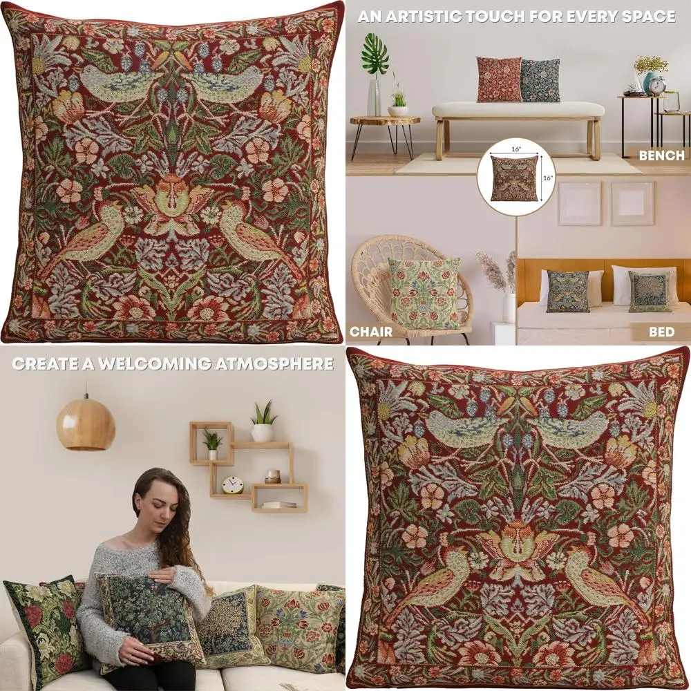 

Чехлы для декоративных подушек с жаккардовым узором «Красная клубника», 16x16 дюймов, в европейском стиле бохо, из мягкого хлопка, для декора гостиной