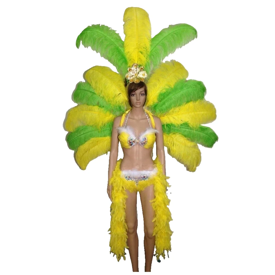 Feather flower backboard costume showgirl performance sexy cabaret dance carnival dancewear feather costumes for women