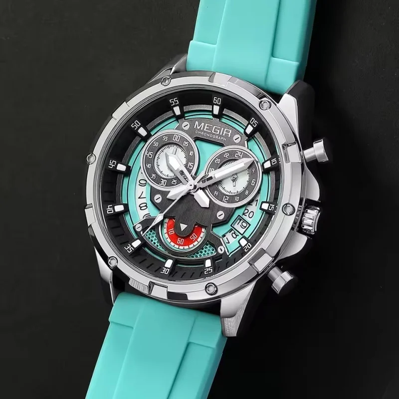 MEGIR 2248 Men's Fashion Sports Military Watch Waterproof Unique Dial Quartz Watch Chronograph 24-hour Automatic Date reloj