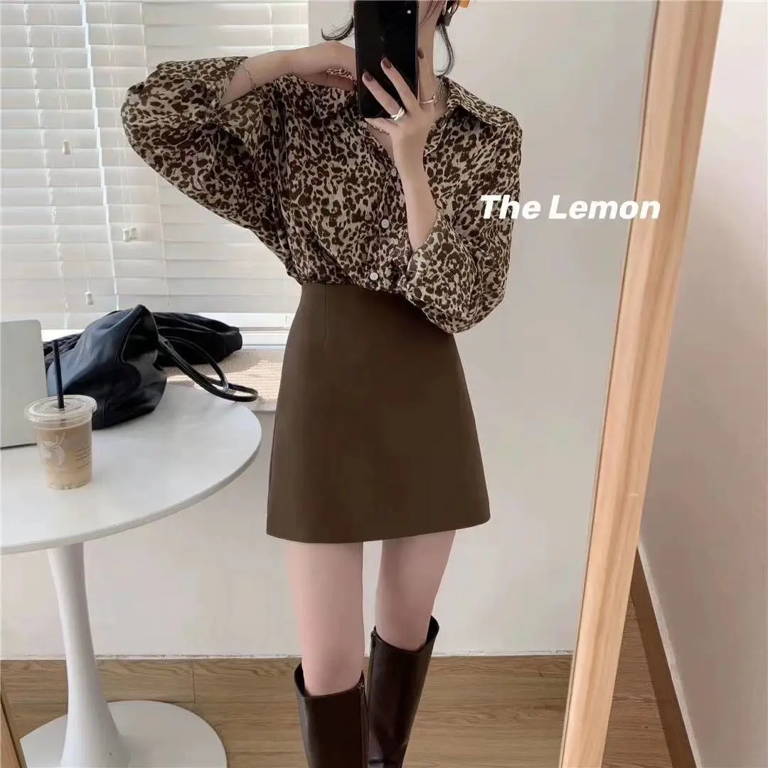 Leopard Print Shirt Women\'s Design Sense Niche New Fashion Temperament Retro Hong Kong Style Western-style Long Sleeved Top