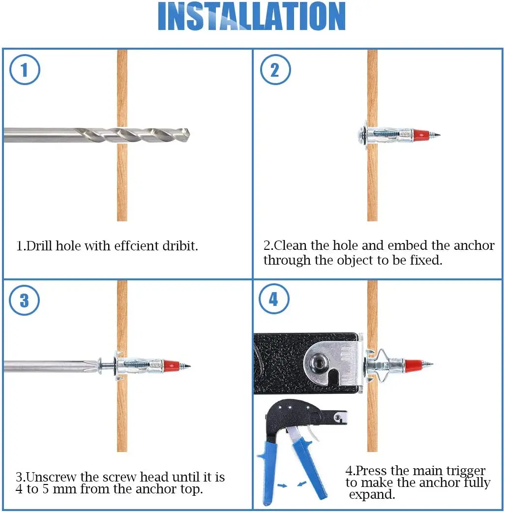 Zinc Plated Steel Hollow Wall Drive Anchor Screws for Drywall 46mm Drywall Heavy Duty Molly Bolt Set