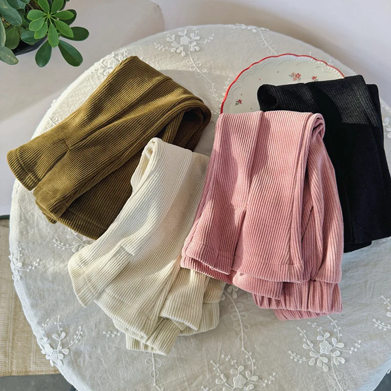 Autumn Kid Girl Flared Pant Cotton Solid Elastic Waist Infant Kid Girl Trouser Loose Casual Versatile Corduroy Toddler Girl Pant