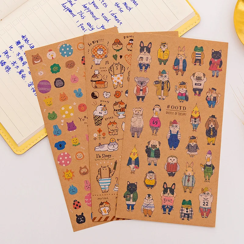 Japanische Kraftpapier-Katzenaufkleber Notizbuch Collage-Material Cartoon-Tier Fotoalbum Tagebuch Dekoration Kawaii Schreibwaren