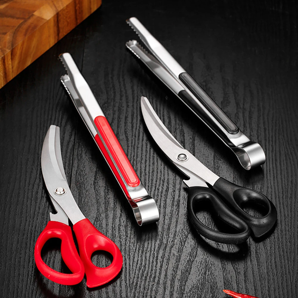 2PCS Korean Style Stainless Steel Barbecue Clip Scissors Set High-temperature Resistant Multi-purpose Barbecue Tools