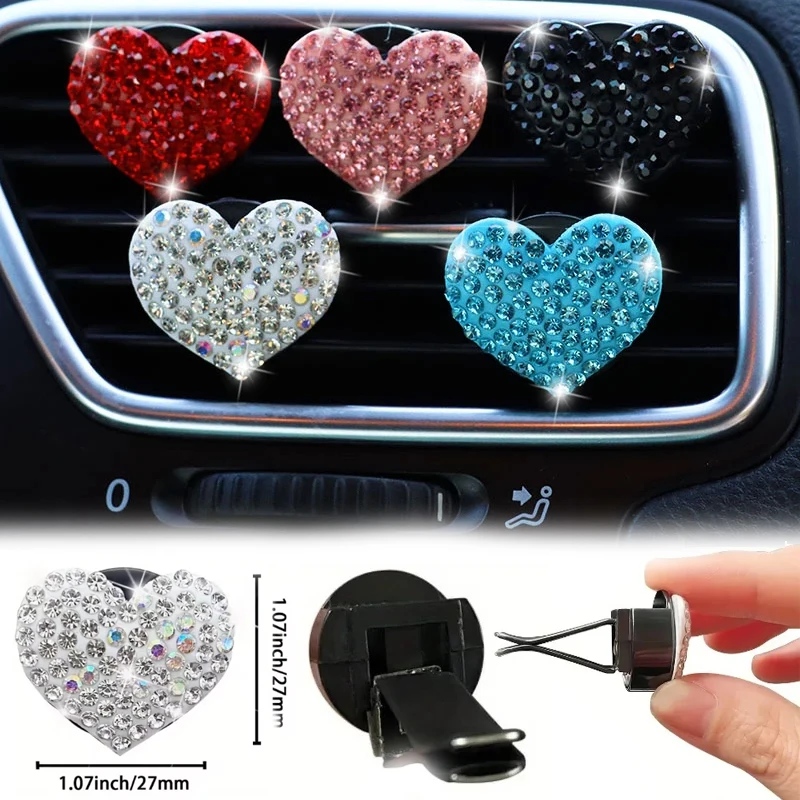 

Heart-shaped Car Air Outlet Aromatherapy Clip Creative Rhinestone Car Perfume Clip Air Freshener Decor Auto Interior Accessories