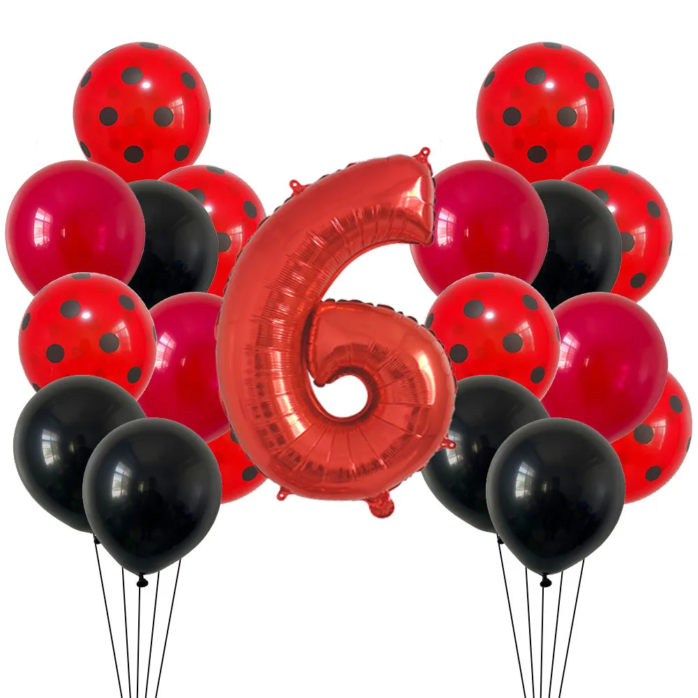 21 pz 12 pollici rosso nero puntini palloncini coccinella decorazioni per feste di compleanno Baby Shower 32 pollici numero rosso forniture per