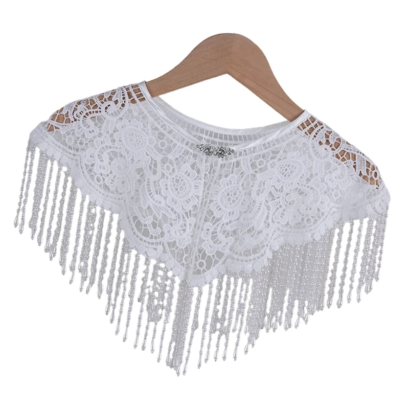 Sophisticated Pearls Embellished Capelet Flowing Fringe Detail Traditional Wear
