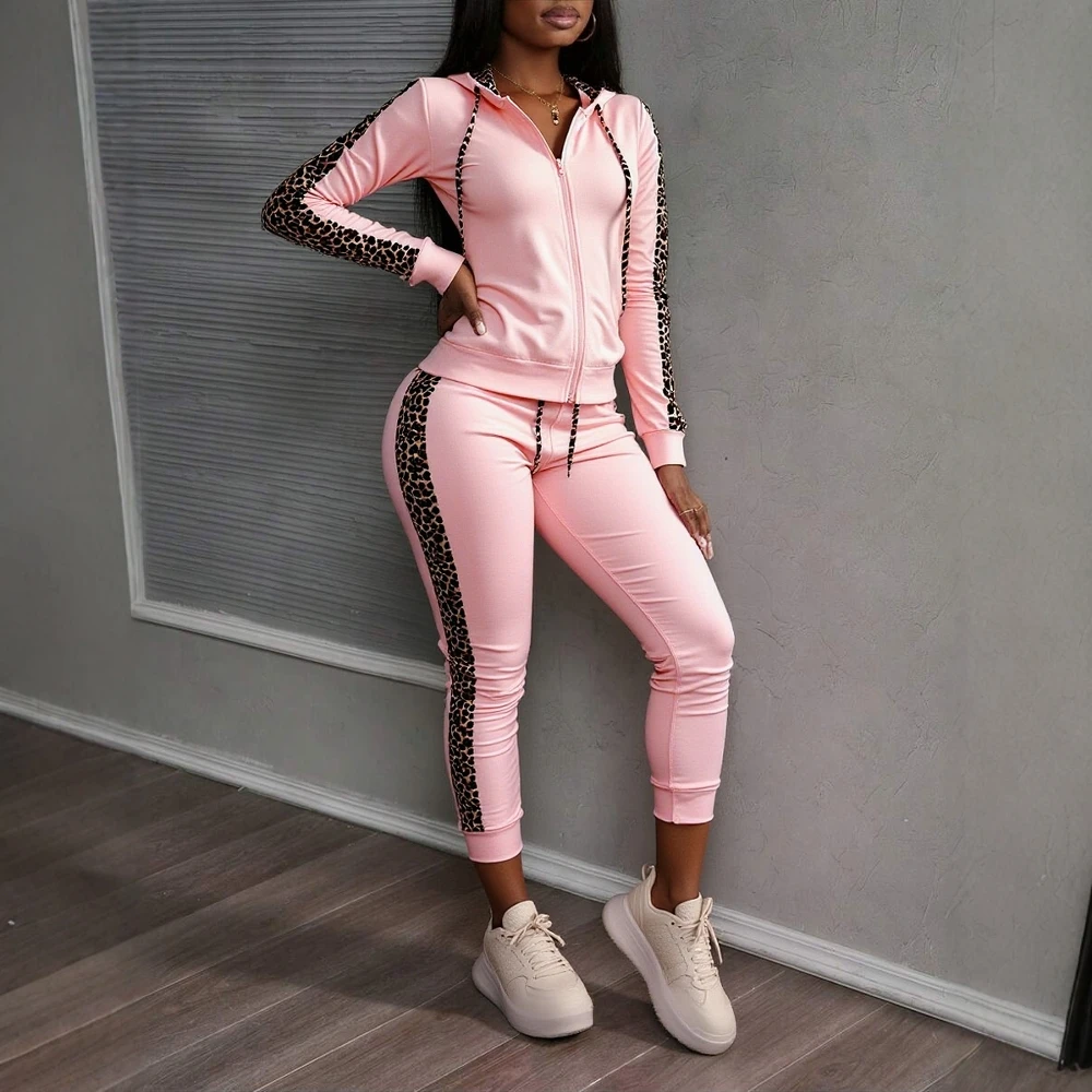 Women's Sets Autumn Winter 2025 Leopard Print Hoodies Sweatshirt And Sweatpants Causal Suits