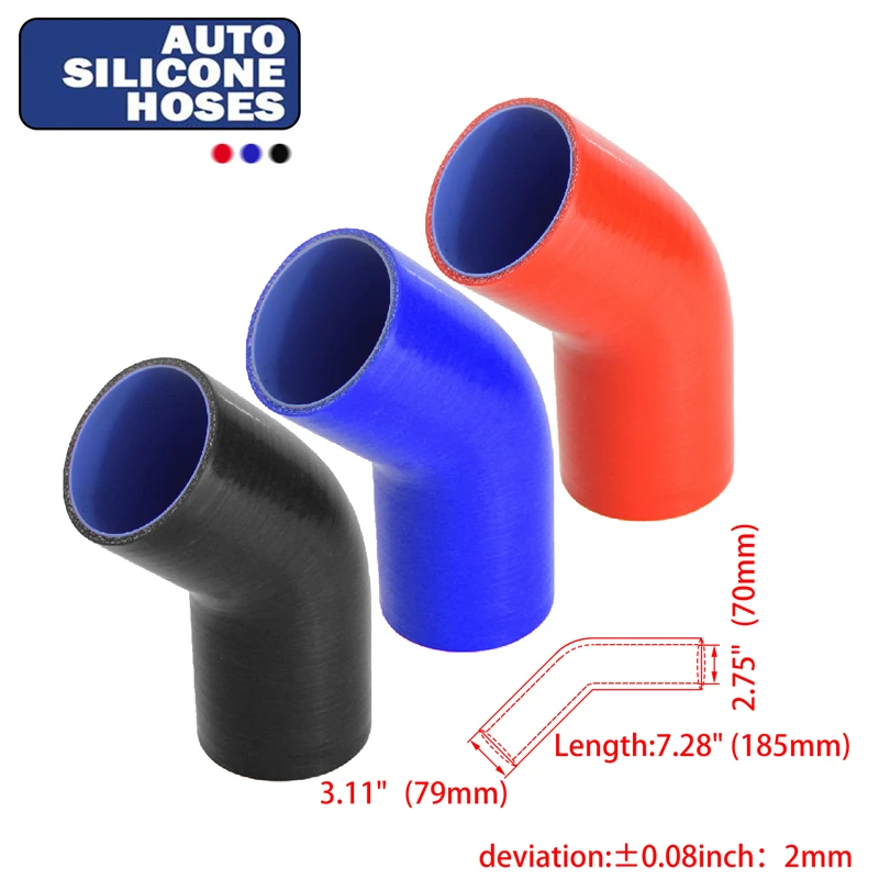 Racing Silicone Hose 45 Degree Elbow Coupler Intercooler Turbo Intake ID 70mm 2.75inch