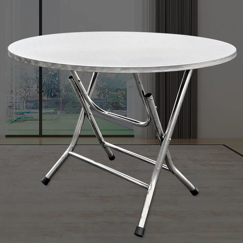 1.2 meters 1 stainless steel folding table dining table household eating round round table top can be folded activity round tabl