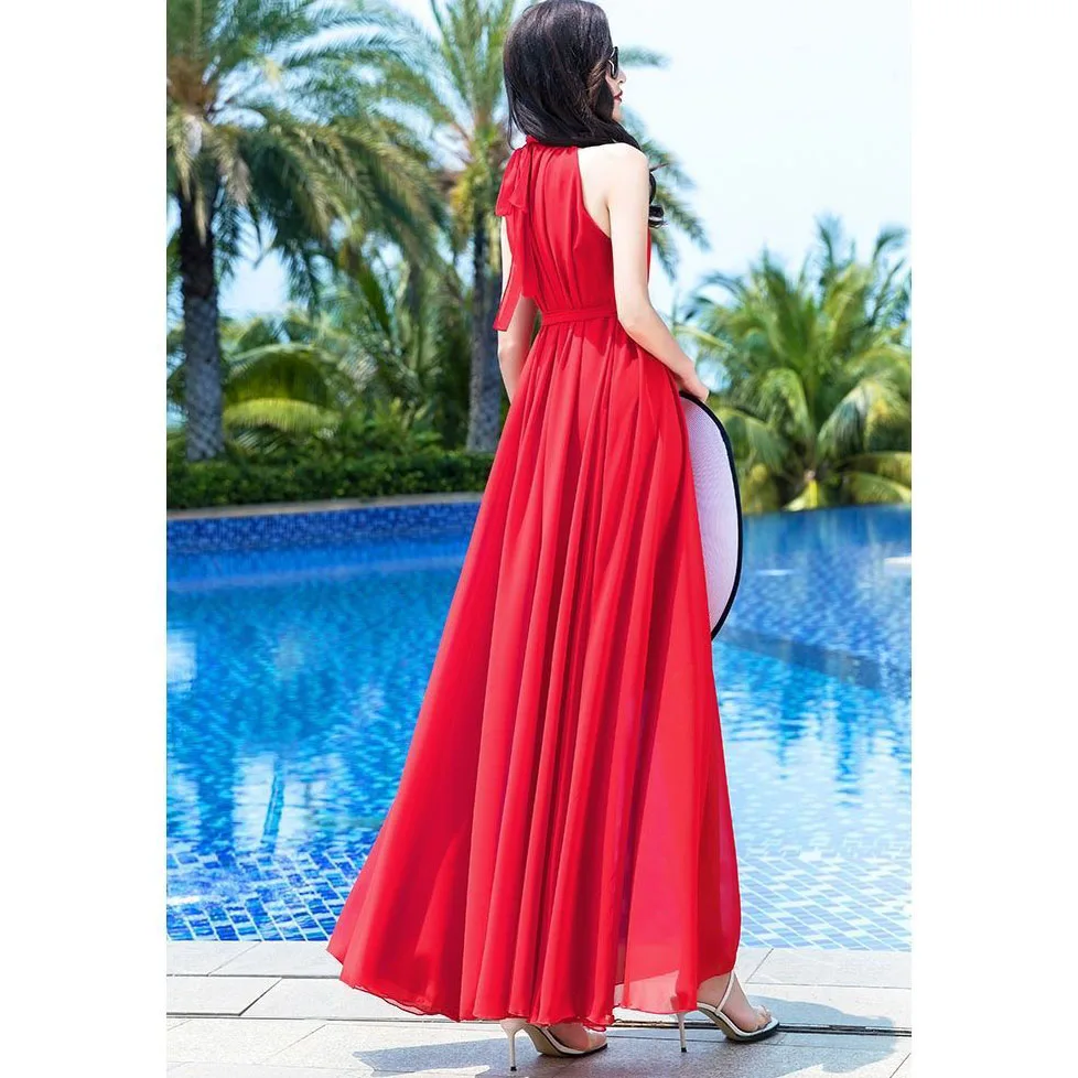 2023 Dress Womens Sleeveless Solid Elegant Loose 4XL Sundress Ladies Bohemia Beach Chiffon Dress Women\'s Party Dresses Vestidos