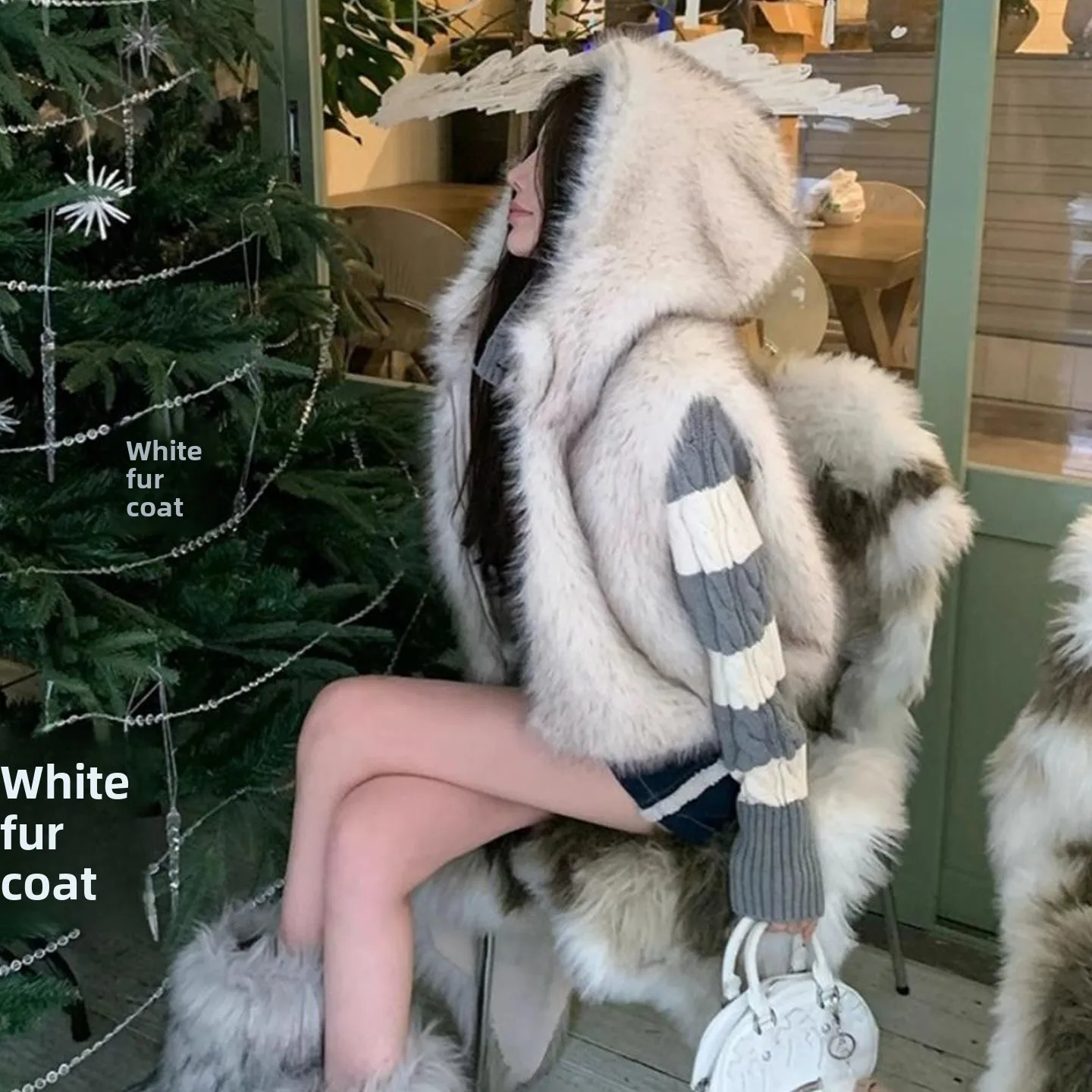 Elegant  Fur Vest Women's Winter Coat with Hood Warm Environmentally Friendly Slimming Fluffy Outerwear Short Jacket